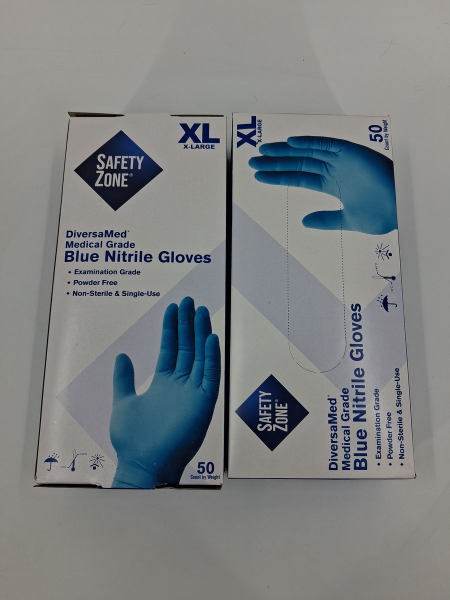 Safety Zone  Blue Nitrile Gloves XL Powder Free 2 Boxes of 50