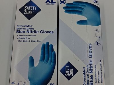 Safety Zone Blue Nitrile Gloves XL Powder Free 2 Boxes of 50