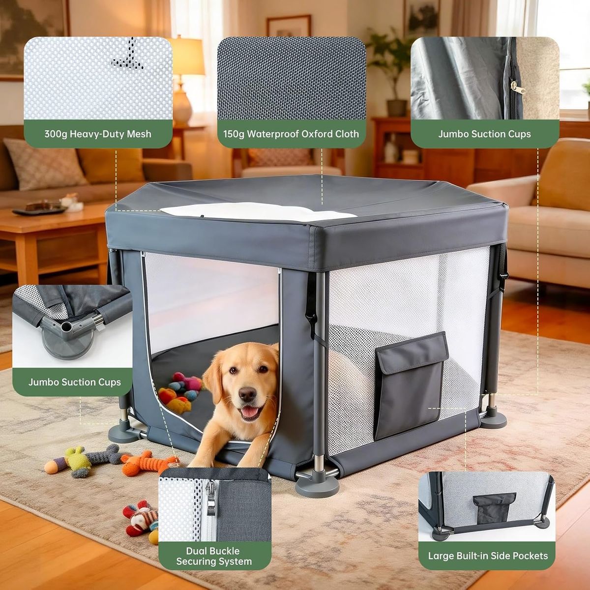 NEW! Sturdy Dog Cat Playpen, Heavy Duty, Removable Top, Easy-Detach Washable Bottom, 55x55x27