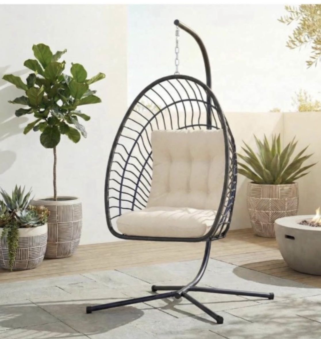 Brand new Hanging Egg Chair with Stand and Cream Cushion