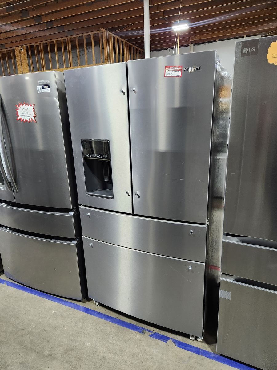 Whirlpool Stainless Steel French Door Refrigerator with Double Freezer Drawers - No Handles