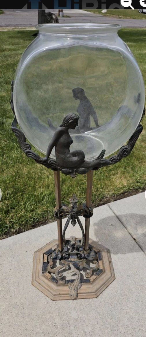 1920's chicago hardware foundry co. Fishbowl  Mermaid Pedestal Fish Bowl/Terrarium - Unique Decorative Display