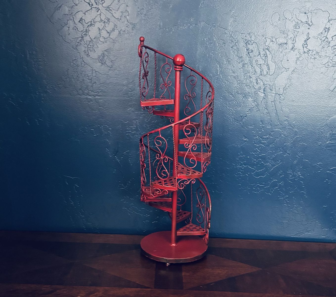 Vintage Ornate Iron Spiral Staircase Red Decor