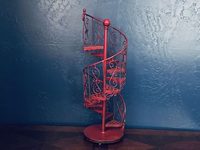 Vintage Ornate Iron Spiral Staircase Red Decor