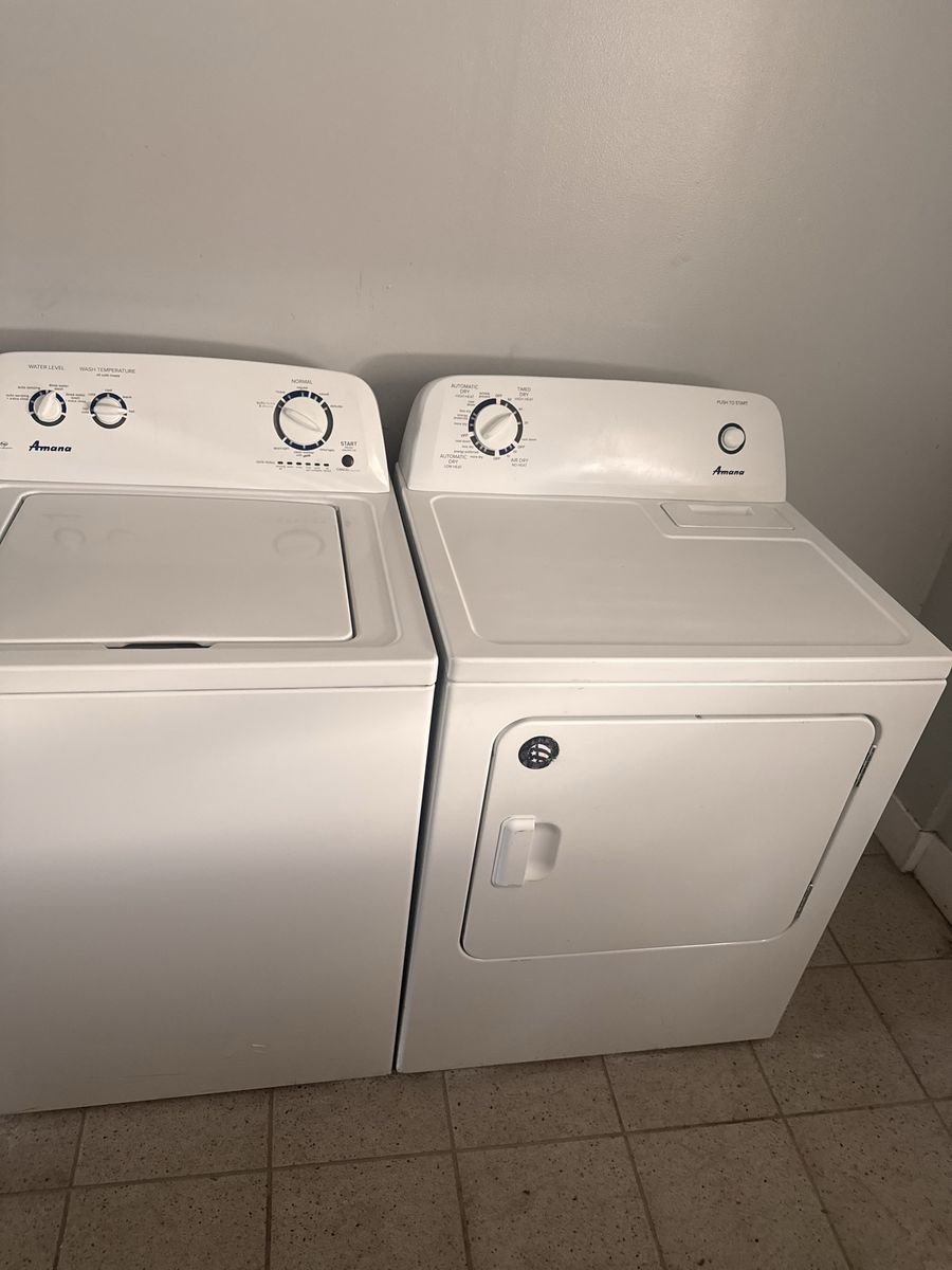Amana Washer and Dryer Set - White, Top Load Washer, Electric Dryer, Excellent Condition