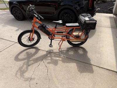 Rad Power Bikes RadWagon Electric Cargo Bike - Orange with Rear Basket & Wood Running Boards