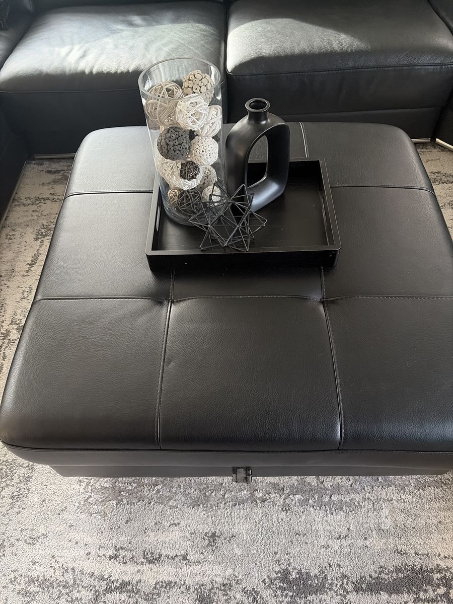 Black Faux Leather Square Ottoman / Coffee Table 