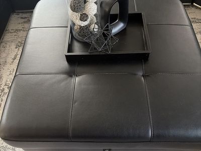 Black Faux Leather Square Ottoman / Coffee Table
