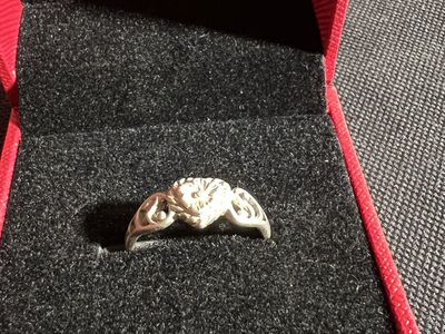 Unique Sterling Silver Heart Flower Filigree Design Ring, Size 8.5