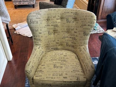 French Script Paris Print Accent Armchair with Tufted Back