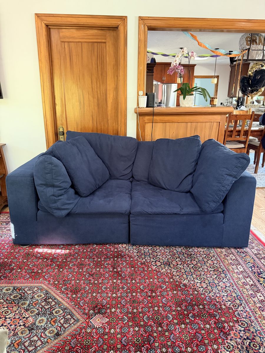 Downeast Modular Sofa & Ottoman - Dark Blue, 2-Seat Couch
