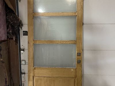 Vintage Wood and Frosted Glass Pane Door - Rustic Exterior Door Slab (Hardware Not Included)