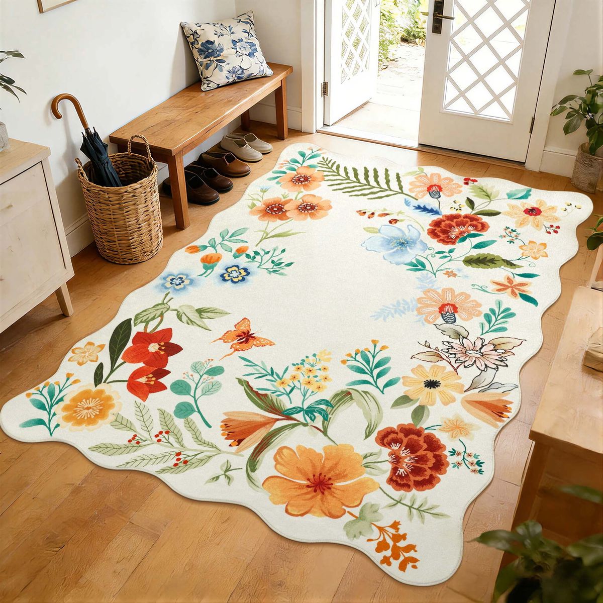 NEW 5'x7' Floral Botanical Living Room Rugs, Ultra-Thin Garden Flower