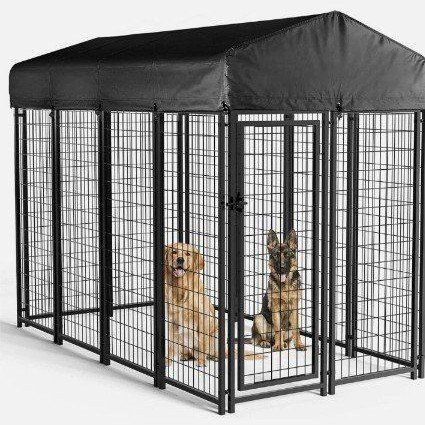 Outdoor Dog Kennel with UV Protective Cover - Large, Black