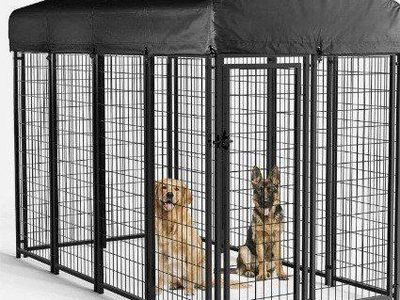 Outdoor Dog Kennel with UV Protective Cover - Large, Black