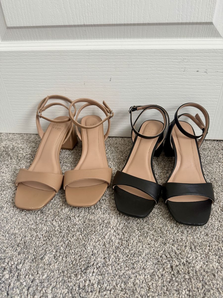 A New Day Women's Block Heel Ankle Strap Sandals Bundle - Size 7.5 (Black & Nude)