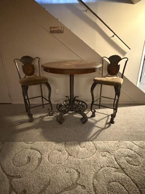 High Top Table 2 Chairs Wood Metal