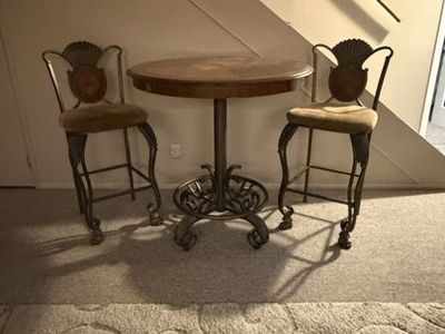 High Top Table 2 Chairs Wood Metal