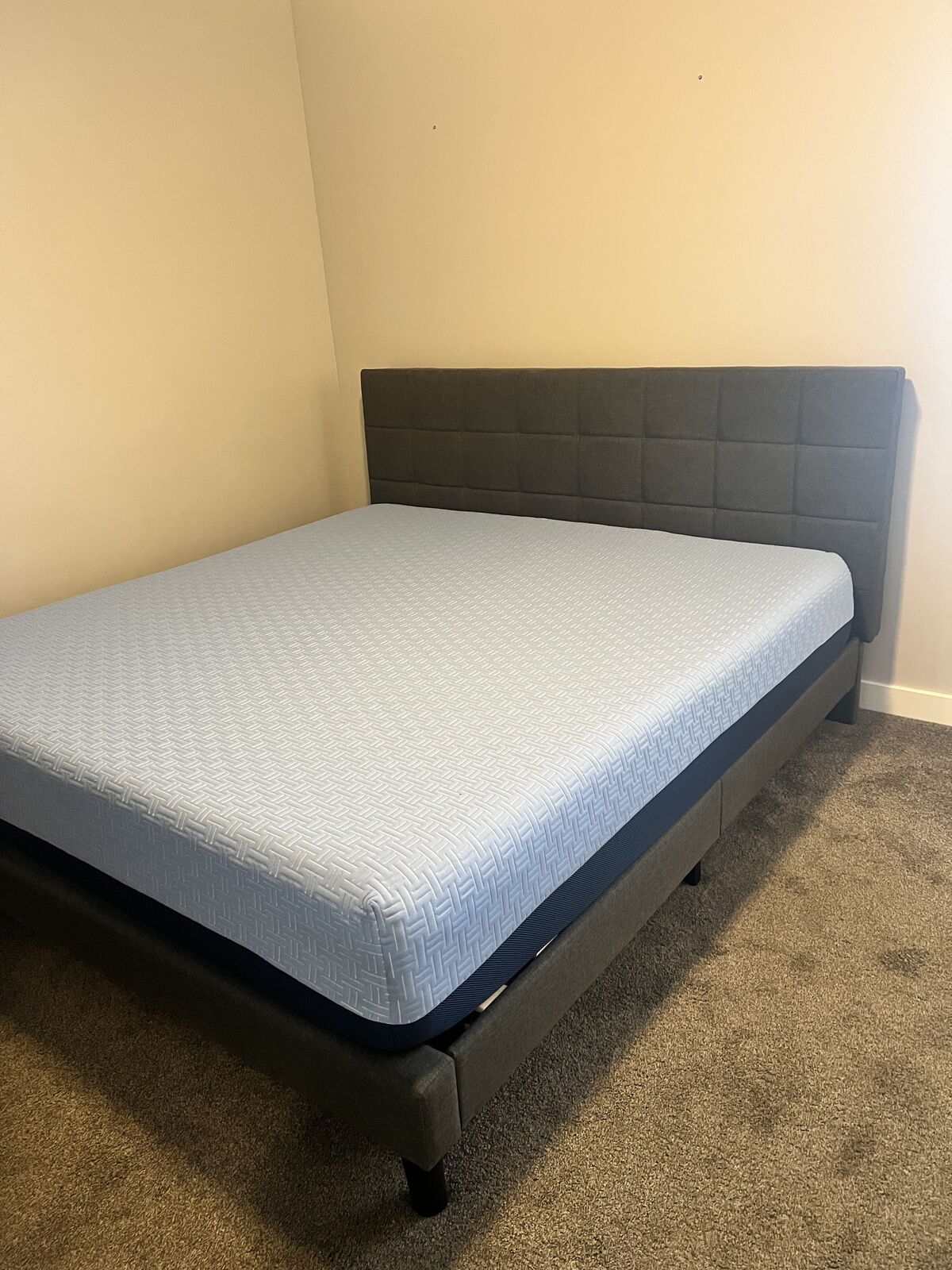 King Mattress (Blue Burrito) & Bed Frame in New Condition - Reduced!