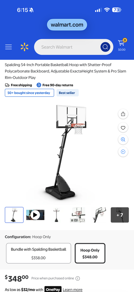 Spalding 54” polycarbonate basketball hoop