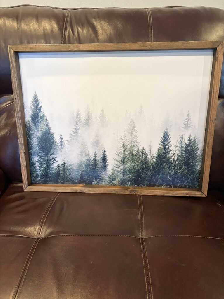 Framed Artwork Pine Tree Scene