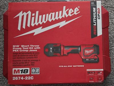 Milwaukee M18 Short Throw Press Tool Kit with PEX Crimp Jaws 2674-22C - Brand New
