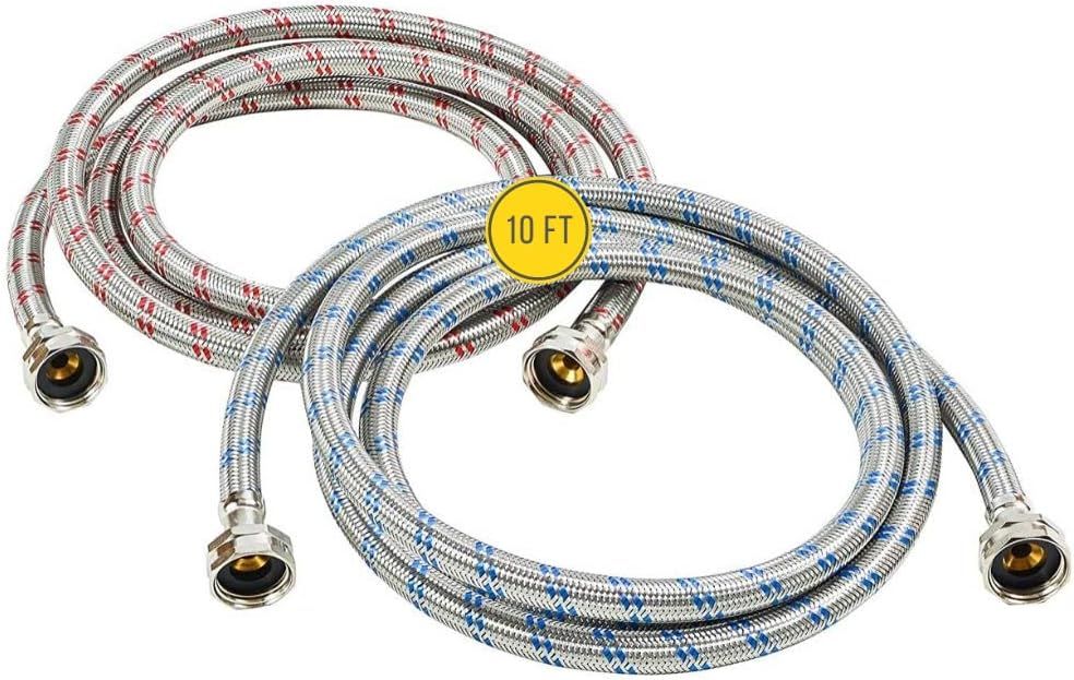 10' Stainless Steel Washing Machine Hoses OCT Connect for Easy & Secure Tightening