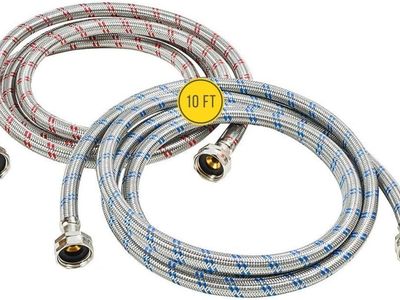 10' Stainless Steel Washing Machine Hoses OCT Connect for Easy & Secure Tightening