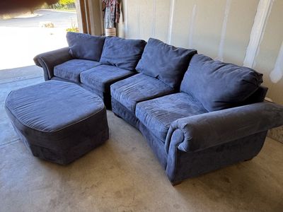 Blue Sectional Semi-Circle Couch with Ottoman
