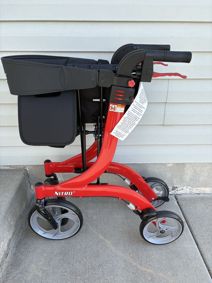 Drive Nitro Rollator Walker Red Folding Mobility Aid with Seat and Bag