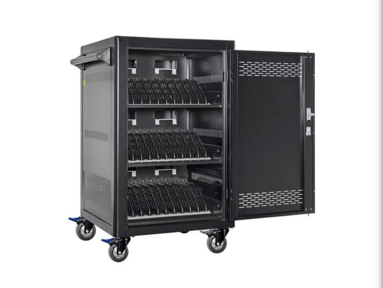 Black Heavy-Duty Rolling Tablet and Laptop Charging Cart Storage Cabinet - 3x available via