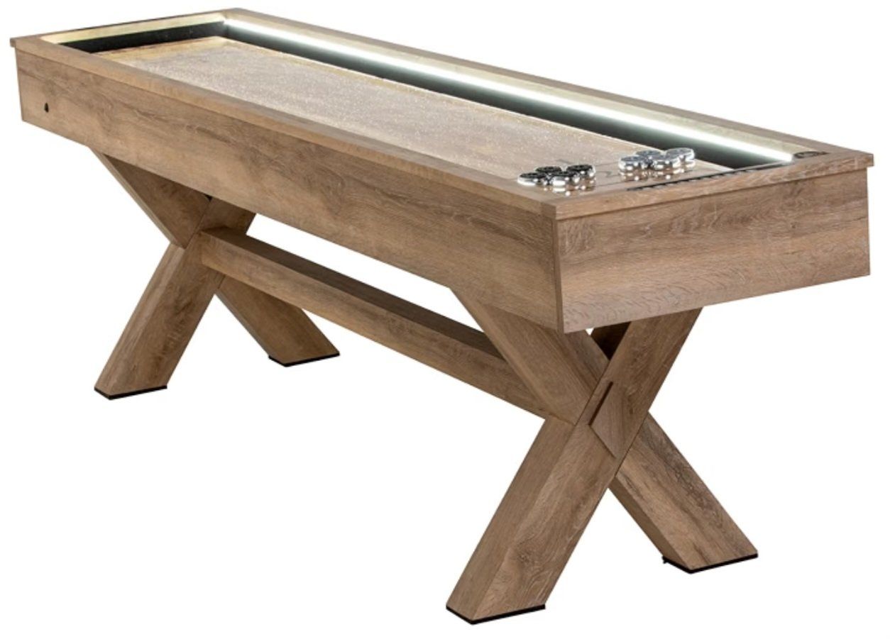 American Legend LED Shuffleboard with Buffet Top - Modern Style - Light Up LED Rails - Buffet Top with 2-Piece Leaf Design