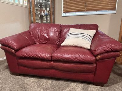 Red Leather Loveseat - Comfortable 2-Seater Sofa