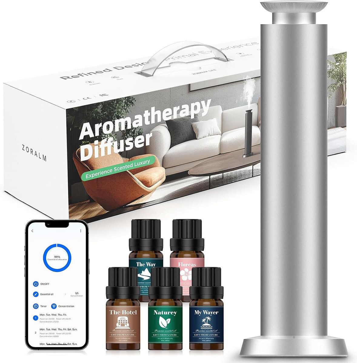 NEW Wirless Rechargeable Waterless Scent Diffuser Kit, Includes 5 Premium Oils, 2000 Sq.Ft Coverage,Hotel Scent Diffuser