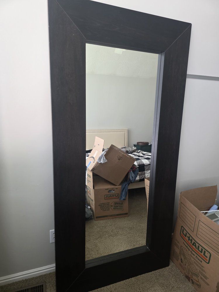 Full-Length Floor Mirror with Dark Wood Frame - Home Decor