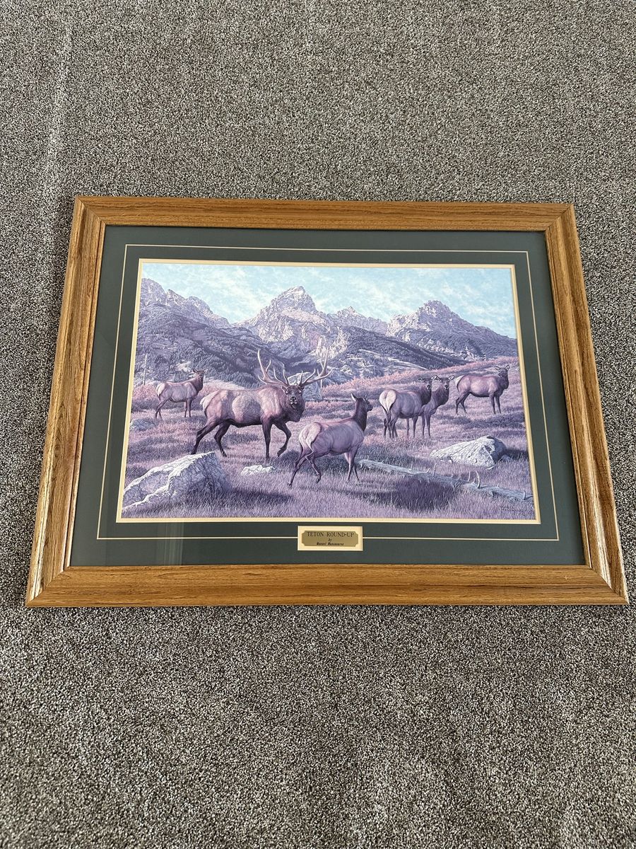 Sue Dickinson "Teton Roundup" Framed Elk Print - 26" x 20" Landscape Art