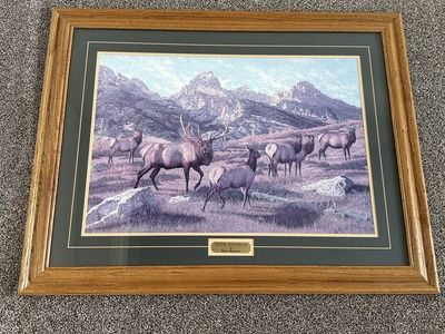 Sue Dickinson "Teton Roundup" Framed Elk Print - 26" x 20" Landscape Art