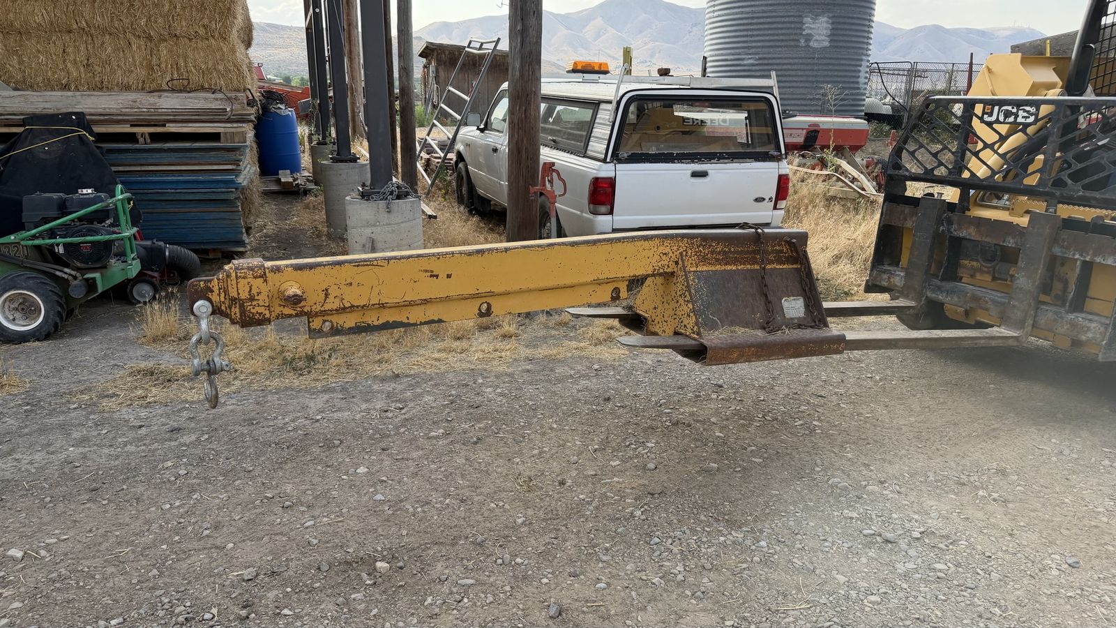 Heavy Duty Yellow Forklift Boom Attachment.