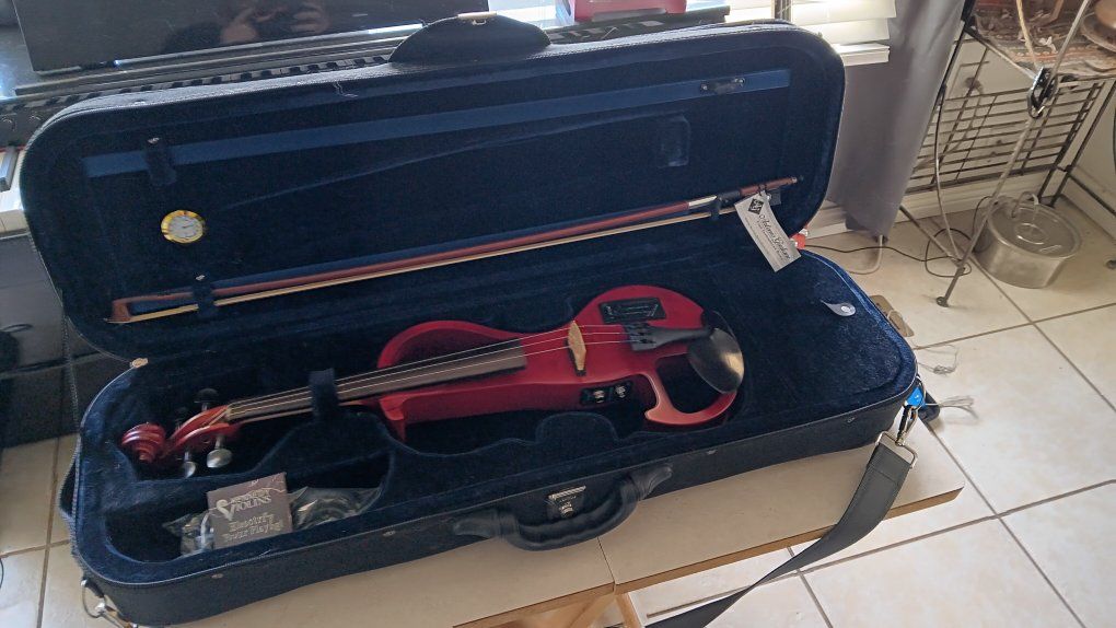 Kennedy Violins Red Electric Silent Violin with Case and Bow, Full Size (4/4)