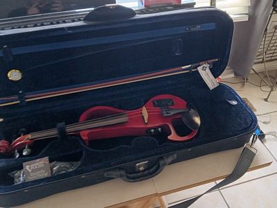 Kennedy Violins Red Electric Silent Violin with Case and Bow, Full Size (4/4)
