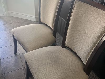 Set of 8 Upholstered Dining Chairs - Dark Wood Frame, Cream Fabric
