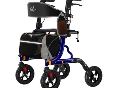 Walker for Seniors with Seat, 8" All-Terrain Wheels, 18" Big Seat, 6-Level Adjustable Height 350 lb Capacity