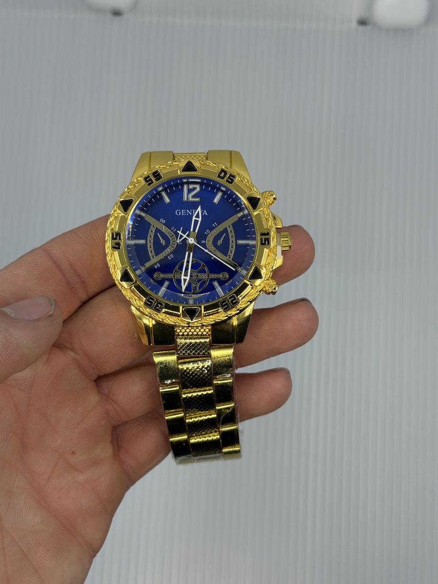 Gold Geneva Watch – Luxury Style Blue Dial / Bold Statement Piece