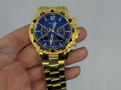 Gold Geneva Watch – Luxury Style Blue Dial / Bold Statement Piece
