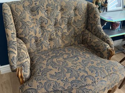 Vintage Wingback Accent Chair and Brown Fabric Sofa Set