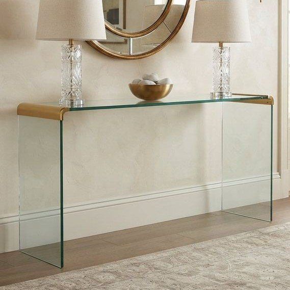 Leon Rosen for Pace Glass + Brass Waterfall Console Table