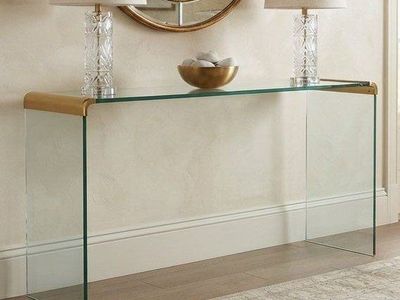 Leon Rosen for Pace Glass + Brass Waterfall Console Table