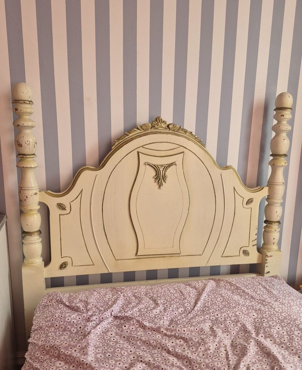 Vintage Ivory Carved Wood Twin Bed Frame x2