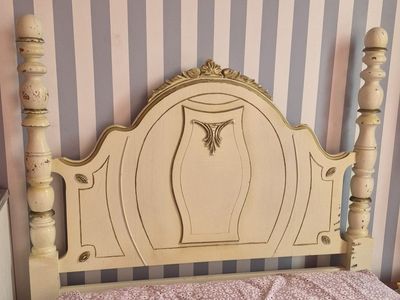 Vintage Ivory Carved Wood Twin Bed Frame x2