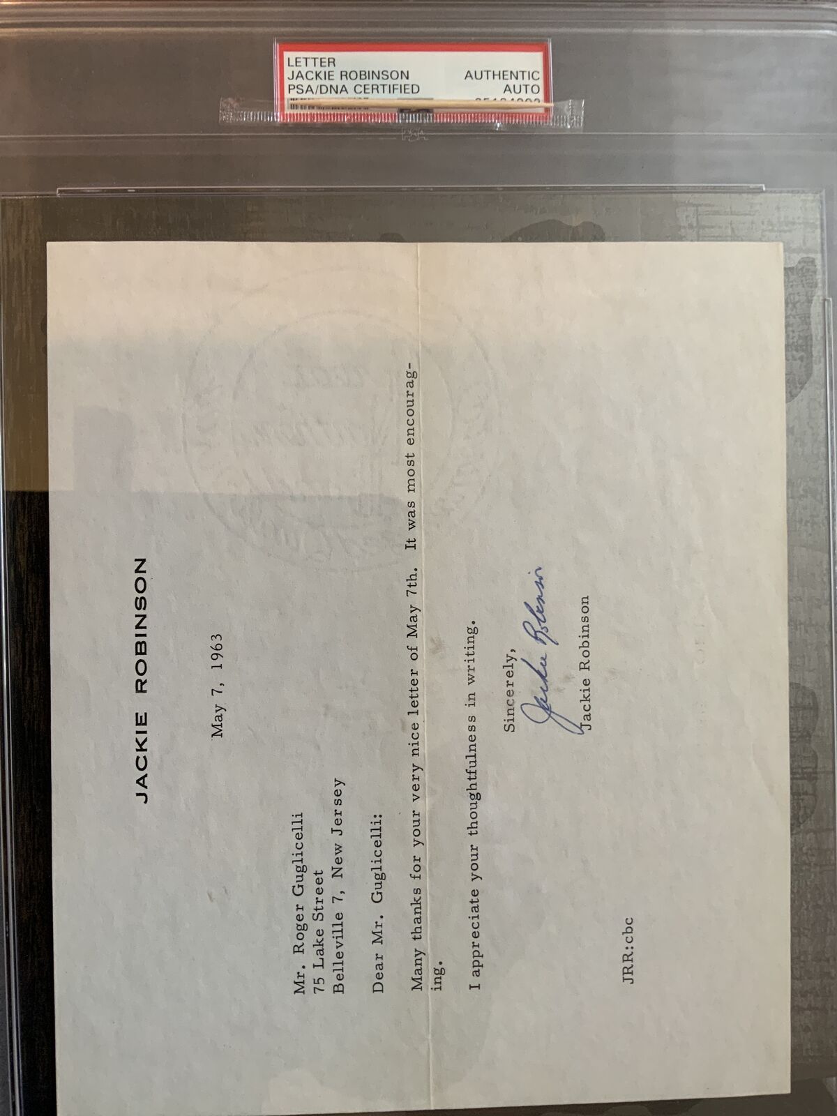 Jackie Robinson autographed letter PSA/DNA CERTIFICATE